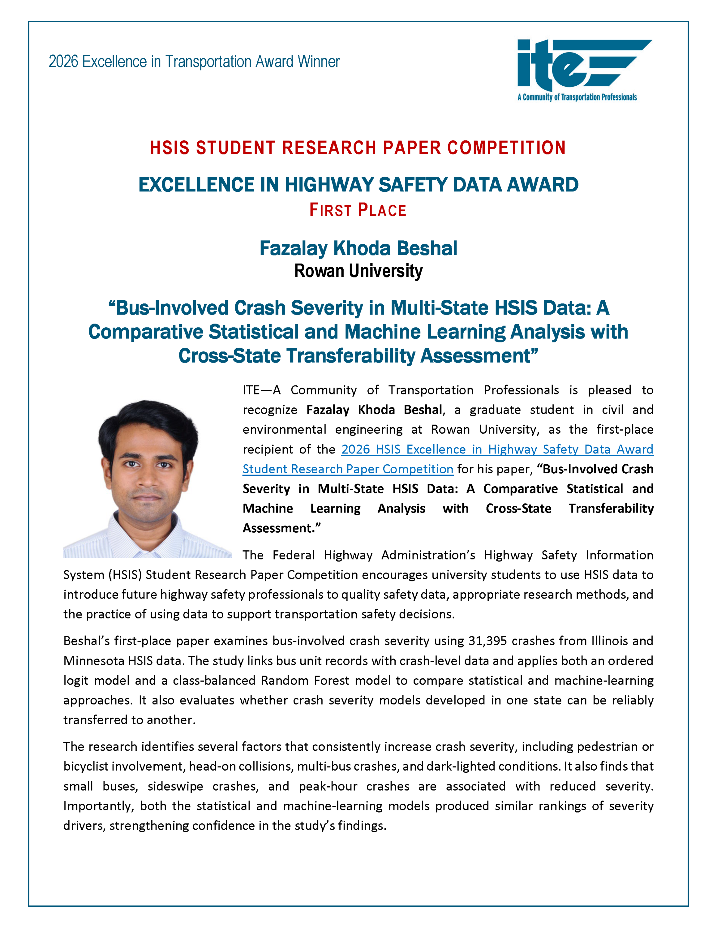 HSIS Student Paper Competition First Place