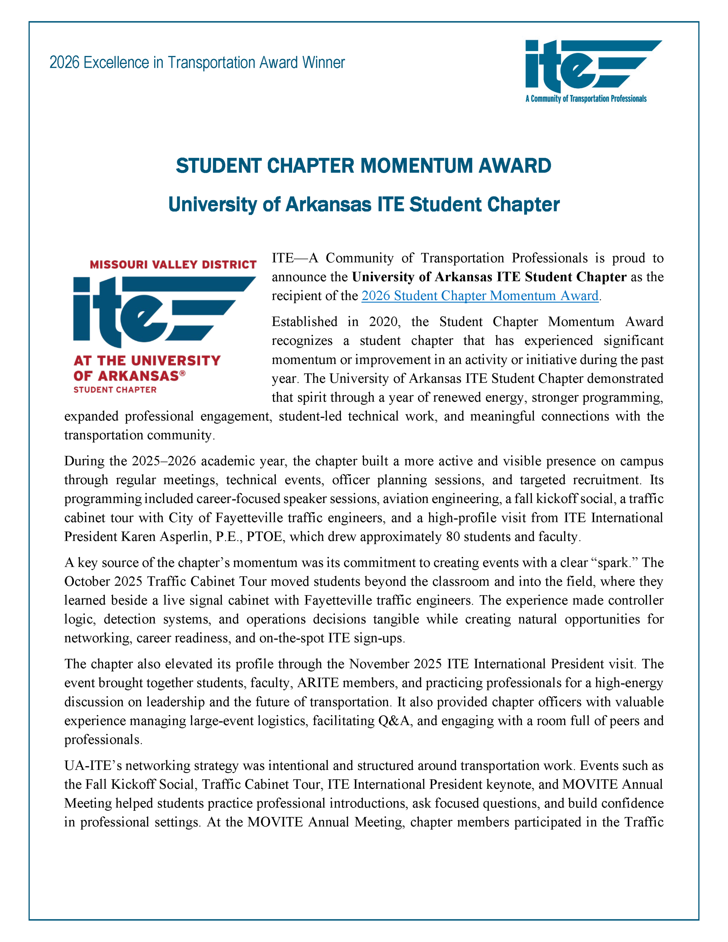 Student Chapter Momentum Award