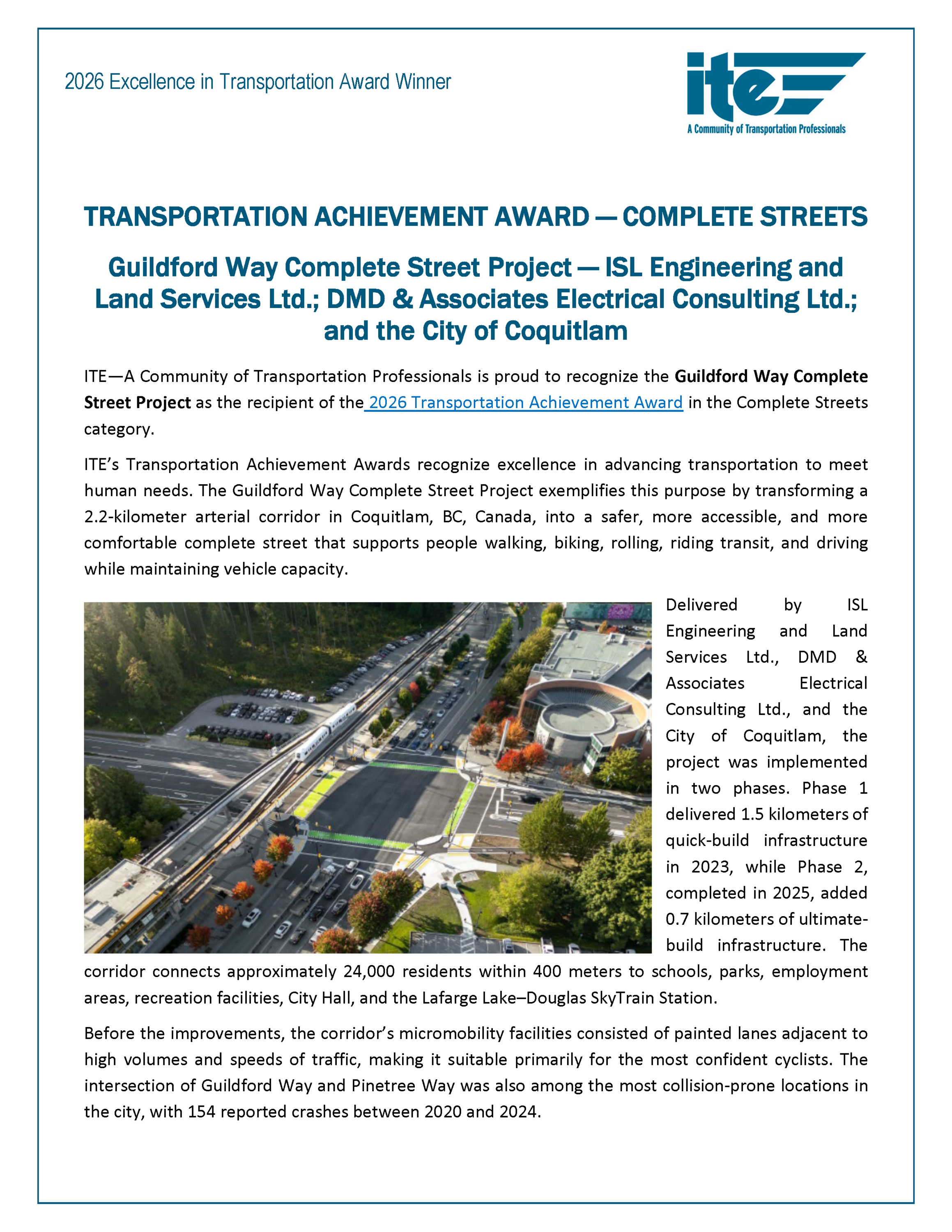 Transportation Achievement Award for Complete Streets