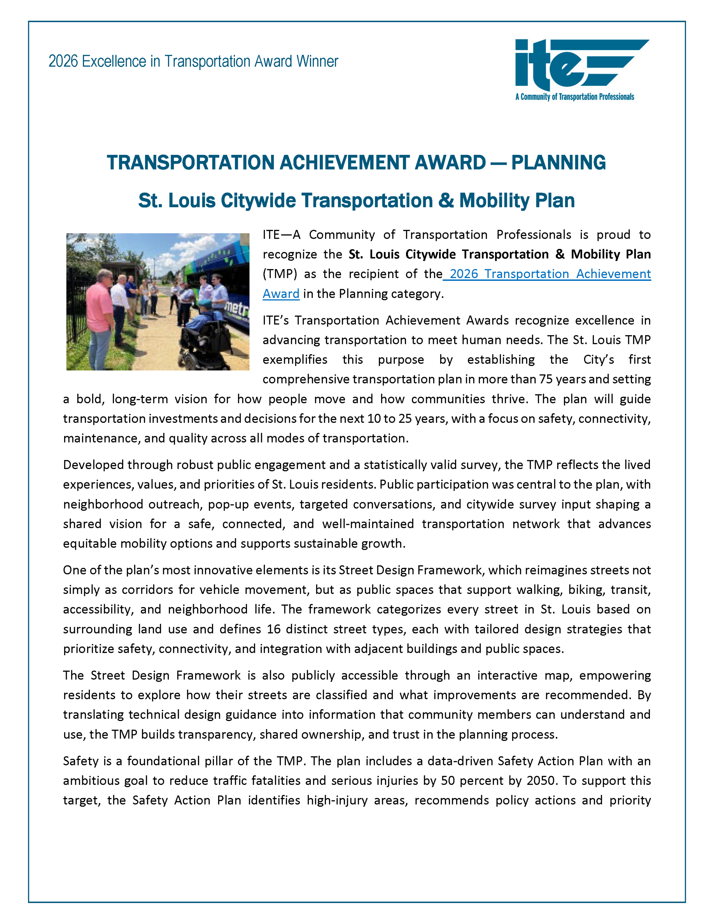 Transportation Achievement Award for Planning