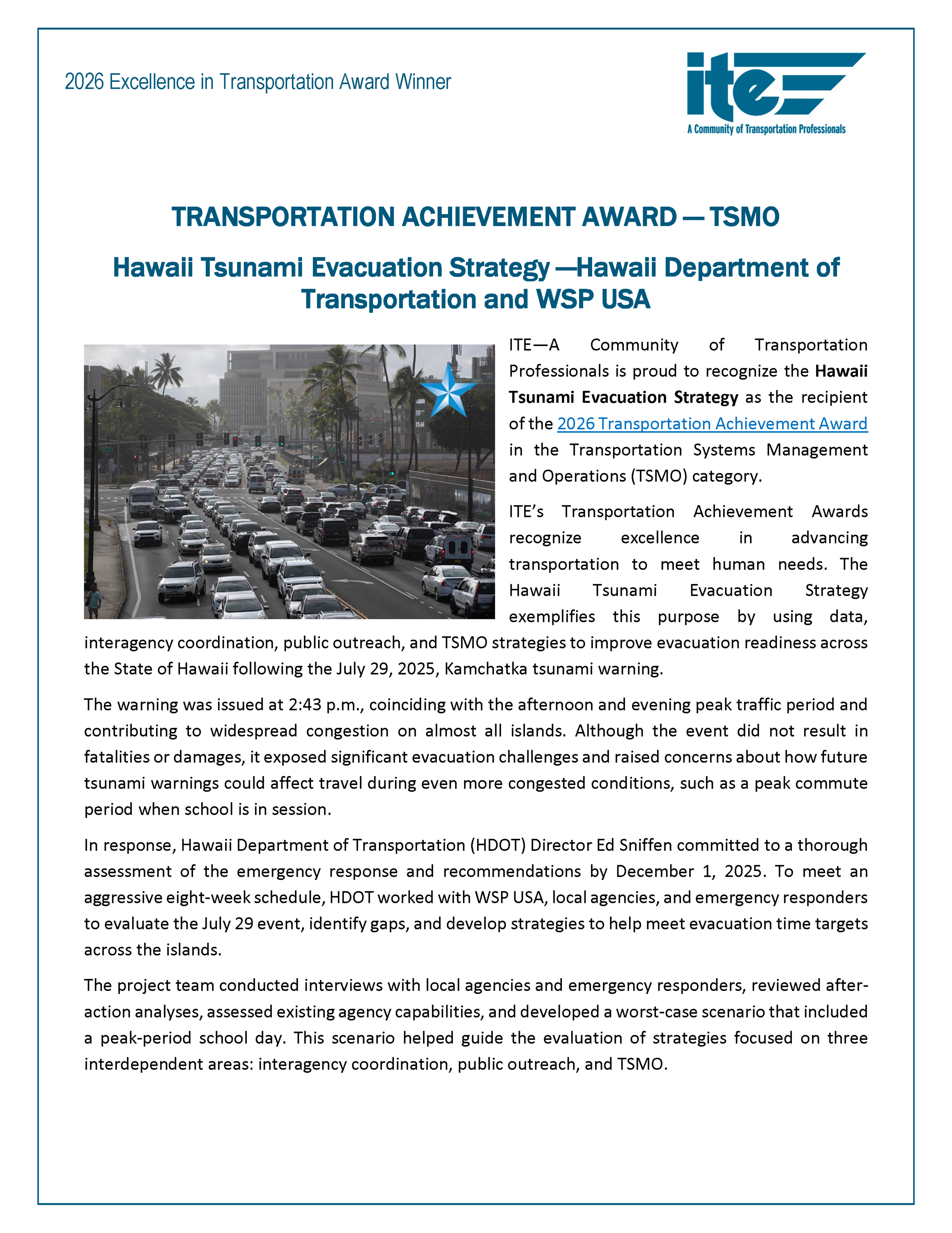 Transportation Achievement Award for TSMO