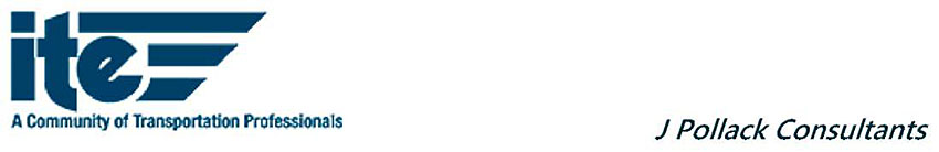 Two logos - ITE logo (Institute of Transportation Engineers - A Community of Transportation Professionals) on the left and J Pollack Consultants logo on the right.